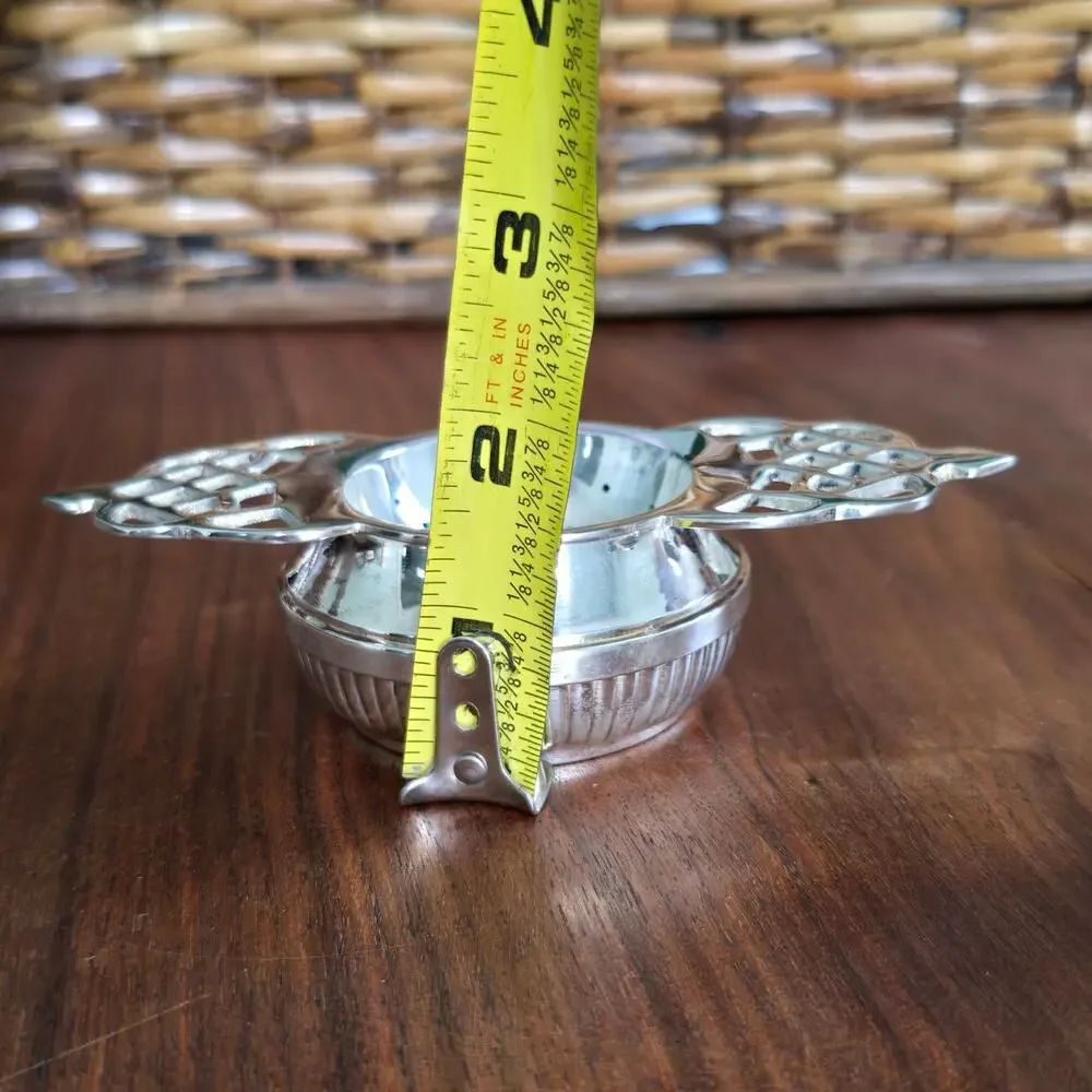Vintage Silver Plated Tea Strainer Filigree Handles Drip Bowl Victorian Cottage